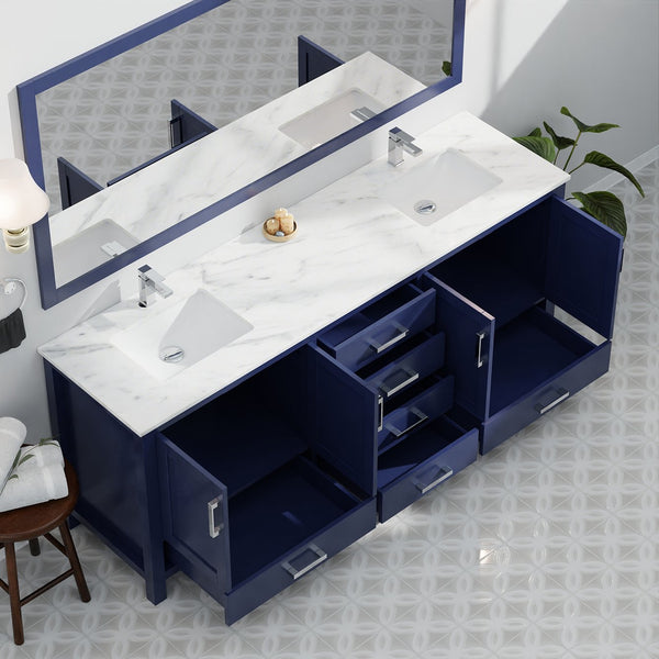 English Elm Navy Blue Double Bath Vanity 84" W x 22" D – Solid Wood Frame, Soft-Close Drawers, 14-Drawer Storage B2731P258985