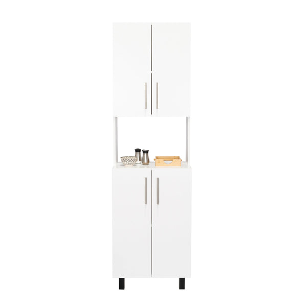 English Elm Linden 76.8" Tall White Kitchen Pantry Cabinet with Hutch, 5 Shelves, Microwave Space, Slim Design B070P264145