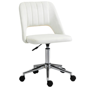 English Elm Vinsetto Velvet Armless Swivel Office Chair - Modern Mid Back Design, Adjustable Height, Cream White W2225P217489-GIGA