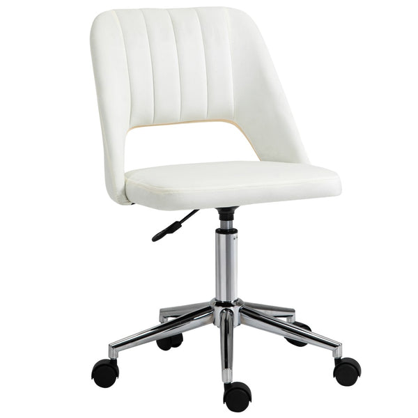 English Elm Vinsetto Velvet Armless Swivel Office Chair - Modern Mid Back Design, Adjustable Height, Cream White W2225P217489-GIGA