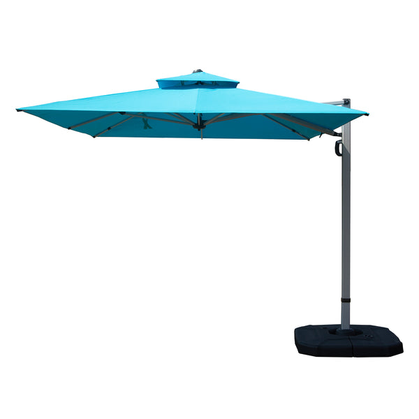 English Elm 9'x 11' Rectangle Cantilever Umbrella with Reinforced 9-Rib Frame, 360° Pedal Rotation, Tilt Adjustment Lake Blue W1859P337789
