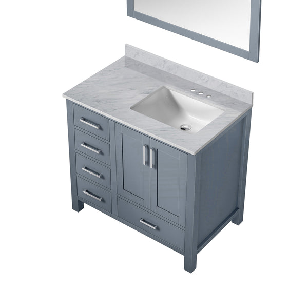 English Elm Dark Grey Bath Vanity Set With Carrara Marble Top, Soft-Close Drawers, And Coordinating Mirror B2731S00684