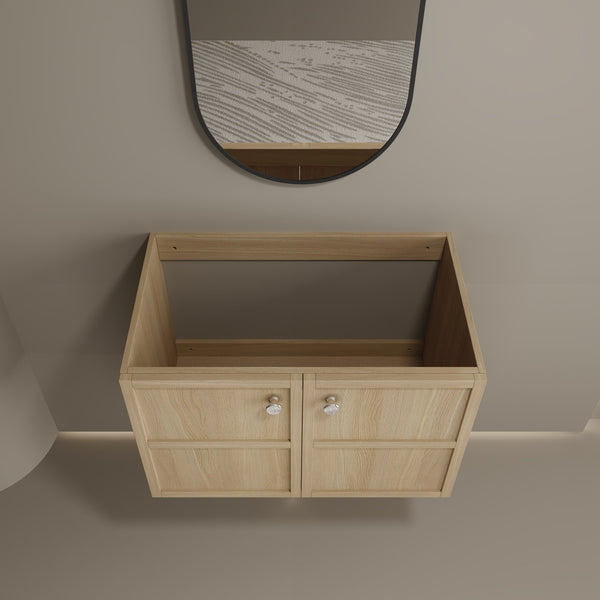 English Elm 30" Modern Wall-Mounted Bathroom Vanity Cabinet, Oak Plywood Finish, 2 Soft-Close Doors, Hardware Included W1972P265284