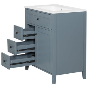 English Elm 30-Inch Contemporary Bathroom Vanity with Sink, MDF & Rubberwood, Glossy Finish, 3 Drawers + Cabinet Blue Gray N725P350819E