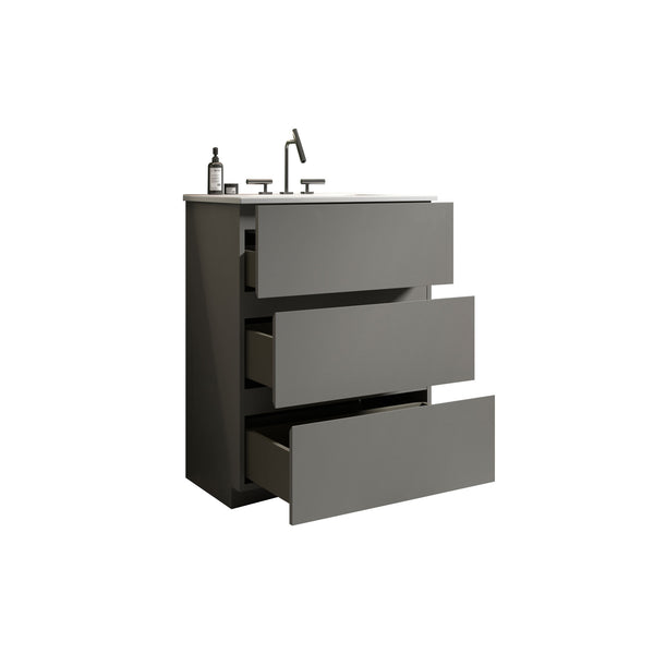 English Elm TIA 24" Wall Mount Space Grey Bathroom Vanity with Ceramic Basin, 20% More Storage, Soft-Close Drawers Gray W1865S00070
