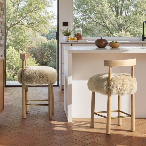English Elm Jennifer Taylor Home - Arden 27.5" Genuine Fur Counter Height Bar Stool Natural Blonde - Sheepskin, Wood, Brass Footrest B2719P321040