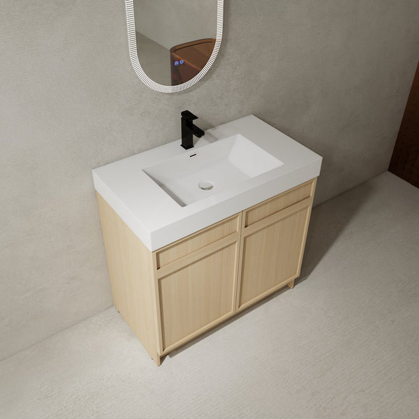 English Elm 36" Freestanding Bathroom Vanity with White Resin Sink, Soft-Close Doors, Adjustable Shelf, Modern Durable Finish W999P239161