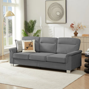 English Elm 82" Chesterfield Snowfleece Upholstered 3-seat Sofa Nailhead Trim Plush Living Room Gray W1359P386032