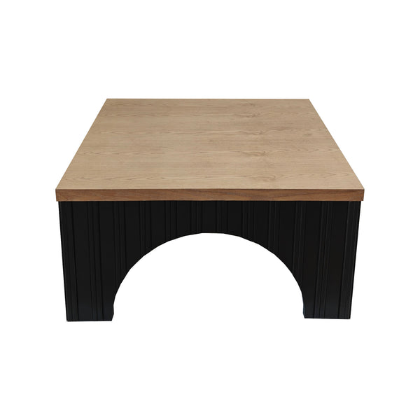 English Elm Rustic Square Coffee Table with Natural Wood Grain Top & Bold Black Base, Arched Cutouts, Sturdy Elegance W2729P199000