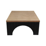 English Elm Modern Rustic Wooden Coffee Table With Black Base – Solid Wood Top and Arch Design Legs, Perfect For Living Room, Office, Or Lounge