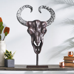 English Elm Christopher Knight Home® - Taurus Aluminum Bull Skull on Stand — Handcrafted Bronze Whitewash Accent Decor, Rustic Southwest Centerpiece 68772.00