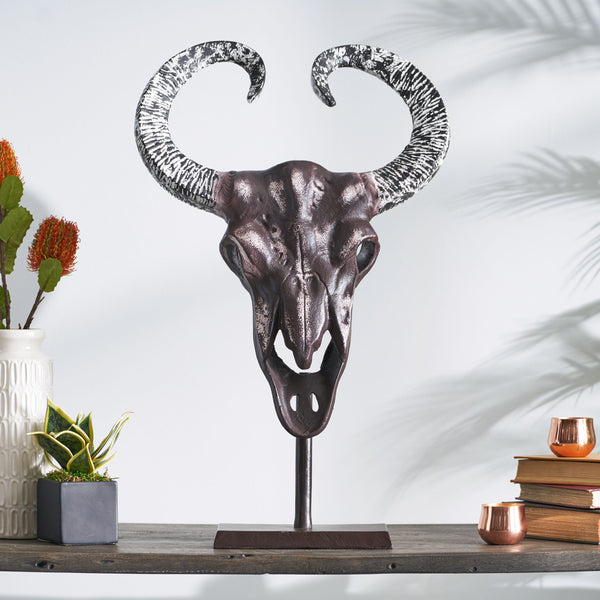 English Elm Christopher Knight Home® - Taurus Aluminum Bull Skull on Stand — Handcrafted Bronze Whitewash Accent Decor, Rustic Southwest Centerpiece 68772.00