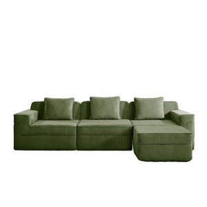English Elm Modular 3-Seat L-Shape Sectional Sofa - Cloud-Like Comfort, Removable Pillows & Movable Ottoman, Green W3041S00332