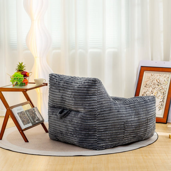English Elm Bean Bag Lounge Chair Oversized Corduroy Shredded Foam Armrest Adult Floor Sofa Gray W2510P237806