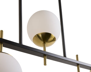 Sunpan Keiley Chandelier: Modern Five-Light Design with White Frosted Glass Shades and Matte Black Frame