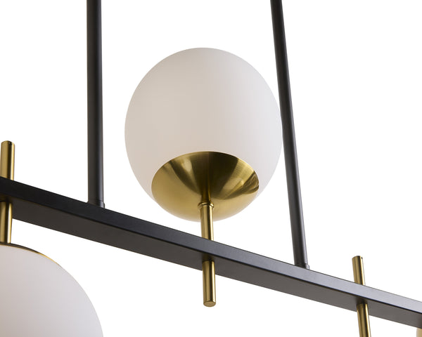 Sunpan Keiley Chandelier: Modern Five-Light Design with White Frosted Glass Shades and Matte Black Frame