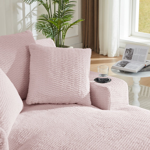 English Elm Oversized Chaise Lounge Chair with Plush Faux Fur Upholstery, Ergonomic Pocket-Spring Comfort, No Assembly Required Pink W2339P360533