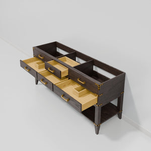 English Elm Brown Oak Double Bath Vanity – Elegant 72" W X 22" D Design With Ample Storage & Soft-Close Drawers B2731P260289