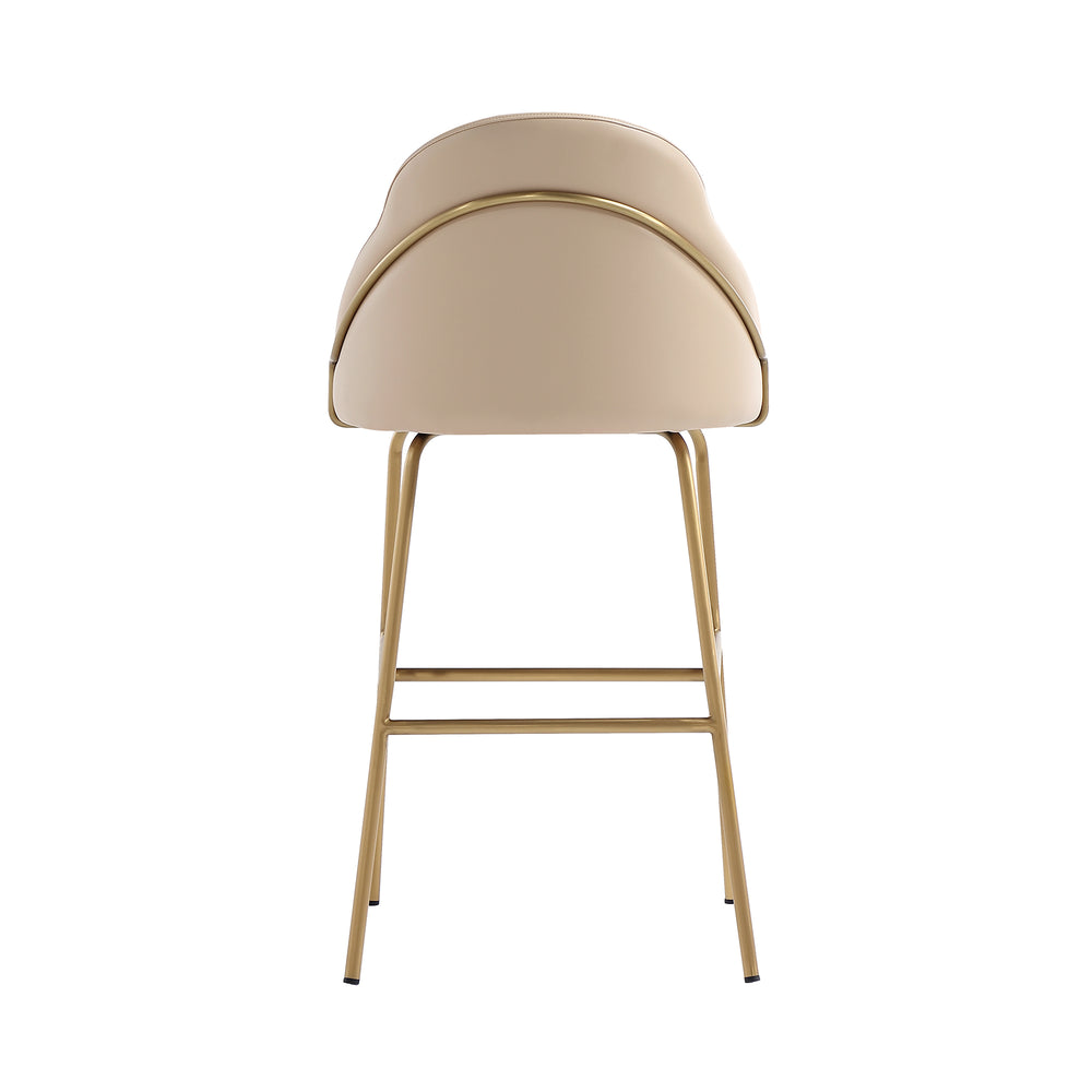 English Elm Gracie Tan and Gold Leatherette Barstool with Gold Steel Legs, High-Density Foam, 29.1" Seat Height B365P398001