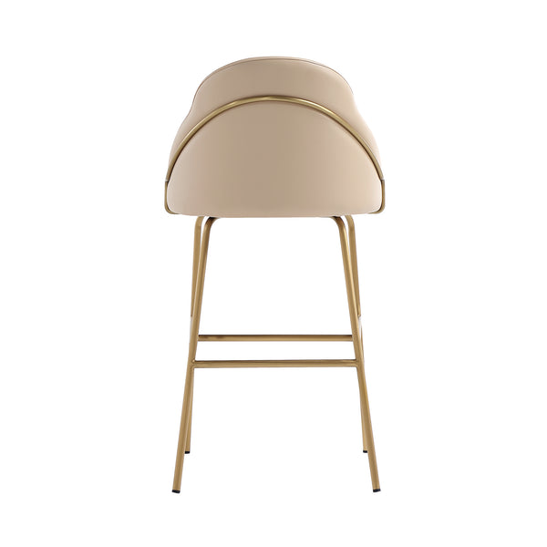 English Elm Gracie Tan and Gold Leatherette Barstool with Gold Steel Legs, High-Density Foam, 29.1" Seat Height B365P398001