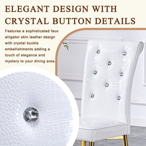 English Elm Set of 4 Glam Faux Leather Dining Chairs with Crystal Buckle and Gold Tone Legs White+Gold W3226P311059