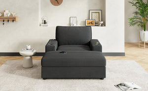 English Elm Christopher Knight Home® - 42.8" Oversized Chaise Lounge with Storage Ottoman, Corduroy Upholstery, USB Port & Cup Holders for Cozy Living Space Grey N765P350851G