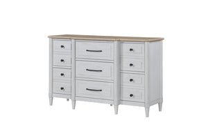 English Elm Small Teen Dresser with Cement & Sand Finish — Solid Wood Seven-Drawer Storage, Mindi Veneer Elegance White 61 L x 23.25 W x 35 H B2699P386483