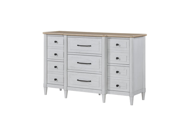English Elm Small Teen Dresser with Cement & Sand Finish — Solid Wood Seven-Drawer Storage, Mindi Veneer Elegance White 61 L x 23.25 W x 35 H B2699P386483