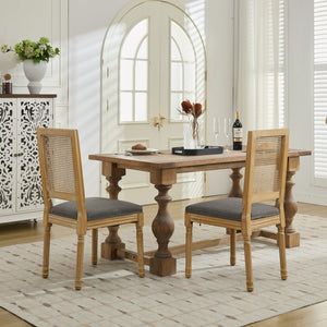 English Elm French Louis Dining Chair Set of 2 with Carved Solid Wood Frame, Rattan Back, Plush Foam Seating, 300lb Capacity Gray W1143P335057