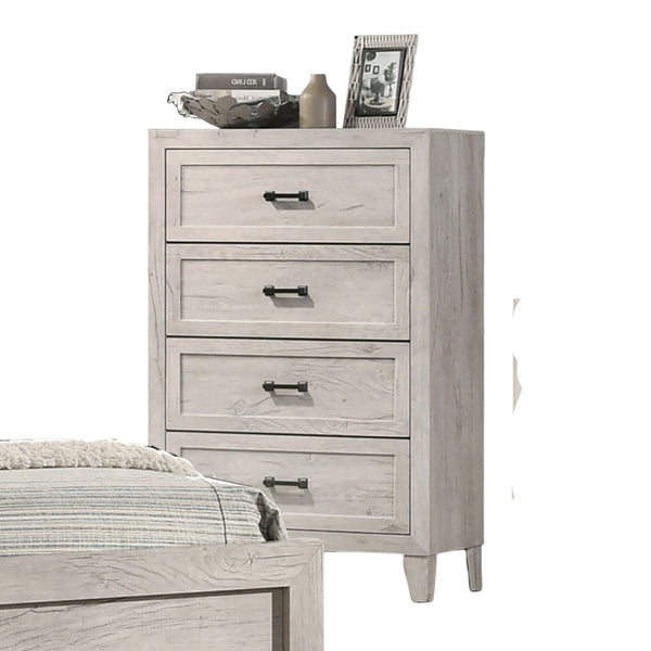 English Elm Contemporary Chic Chest with Gold Accents, Acrylic Trim, Metal Bracket Legs and Dust‑Proof Drawers White Washed 35 L x 20 W x 48 H B2741P372236
