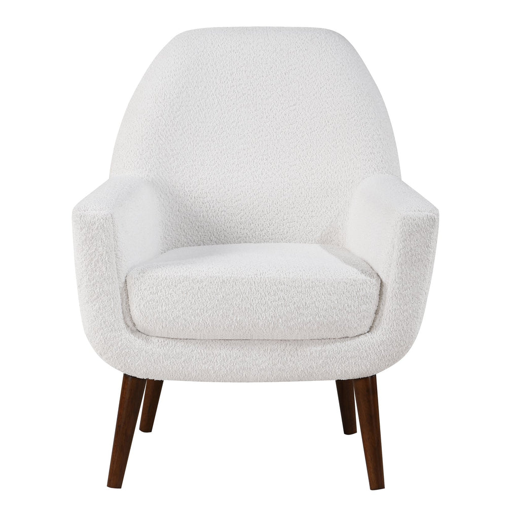 English Elm Prince Mid-Century Boucle Arm Chair White — Vintage Italian-Inspired Curved Accent Seat with Solid Wood Legs, Foam-Coil Comfort (31x31x29) B050P229961