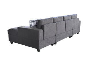 English Elm Multifunctional Corduroy Modular Sectional with Dual Chaise Cup Holders Living Room Dark Gray B2730S00077