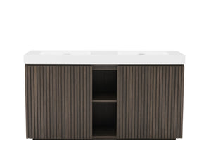 English Elm Galan60F" Modern Smoked Oak Bathroom Vanity With One-Piece Sink, Spacious Storage & Soft-Close Hinges W1865S00153