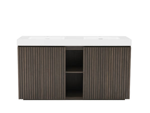 English Elm Emilia 60 Inch Freestanding Oak Vanity with Ceramic Sink and Soft Close Drawers W1865S00241