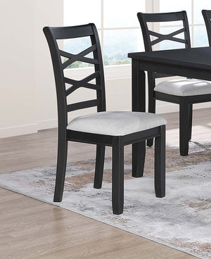 English Elm Dining 6pc Charcoal Dining Set with Bench & 4 X‑Back Cushioned Chairs, Rubberwood Rectangular Table B011S01923