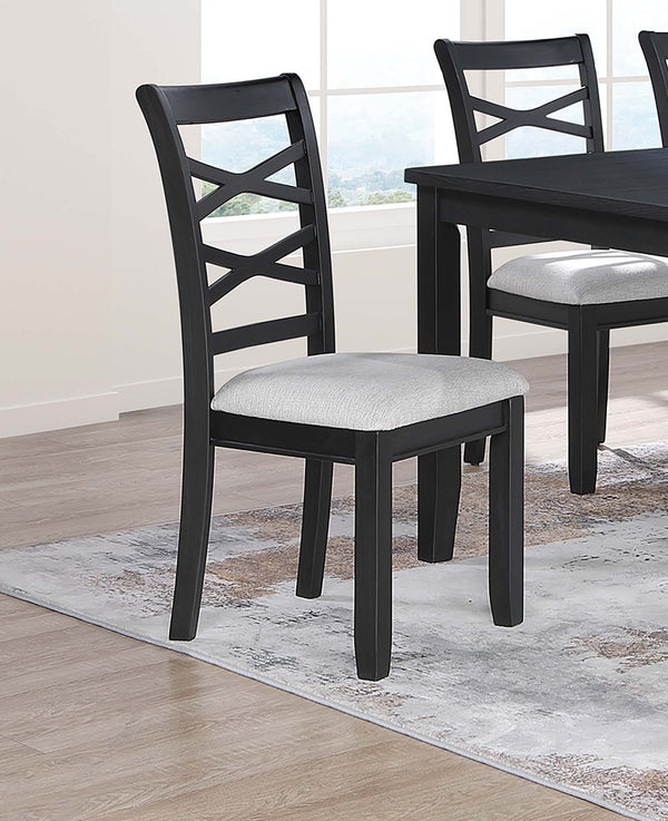 English Elm Dining 6pc Charcoal Dining Set with Bench & 4 X‑Back Cushioned Chairs, Rubberwood Rectangular Table B011S01923