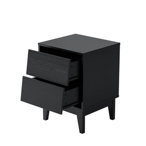 English Elm 2 Nightstands Vintage Bevel Design with Hidden Drawer Pulls and Solid Wood Legs for Stable Style Black W578P192479