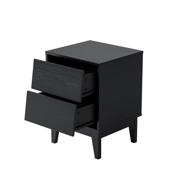 English Elm 2 Nightstands Vintage Bevel Design with Hidden Drawer Pulls and Solid Wood Legs for Stable Style Black W578P192479