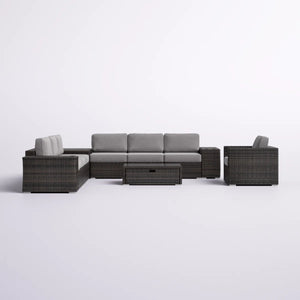 English Elm 11-Piece Outdoor Sectional Set with Cushions, U-Shaped 7-Seater, Rustproof Aluminum, No Assembly B120S00204