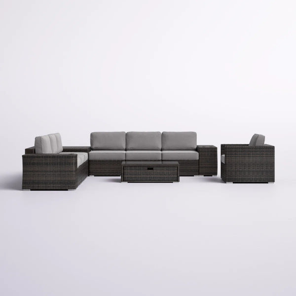 English Elm 11-Piece Outdoor Sectional Set with Cushions, U-Shaped 7-Seater, Rustproof Aluminum, No Assembly B120S00204