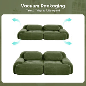 English Elm 82'' Curved Modular Sofa Corduroy Upholstered Two Seat Living Room Lounge Olive Green W714P323642