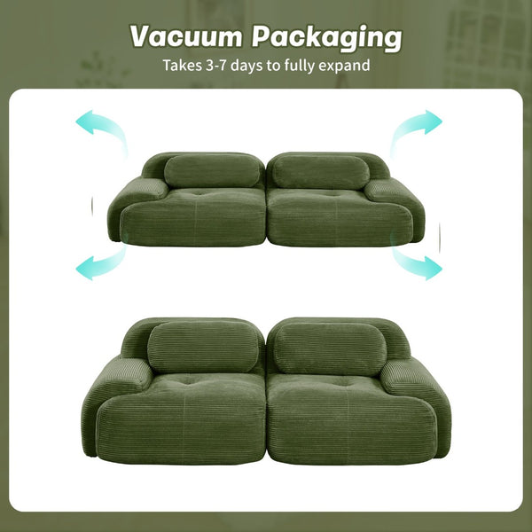 English Elm 82'' Curved Modular Sofa Corduroy Upholstered Two Seat Living Room Lounge Olive Green W714P323642