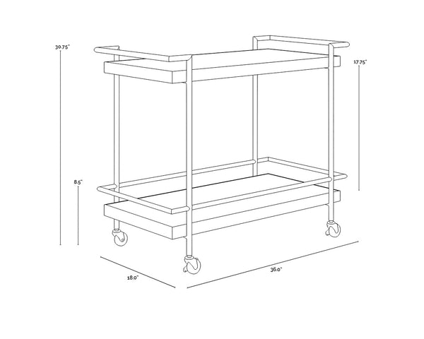 Sunpan Contardi Bar Cart - Elegant Rustic Bronze Frame with Marble-Look Concrete Shelves for Indoor/Outdoor Use