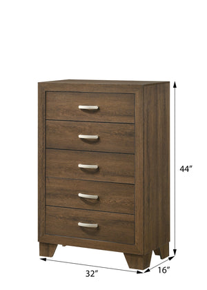 English Elm Oak 5-Drawer Chest with Rich Oak Finish, Spacious Storage, Smooth Pull Handles, Elegant Wood Grain B062P209042