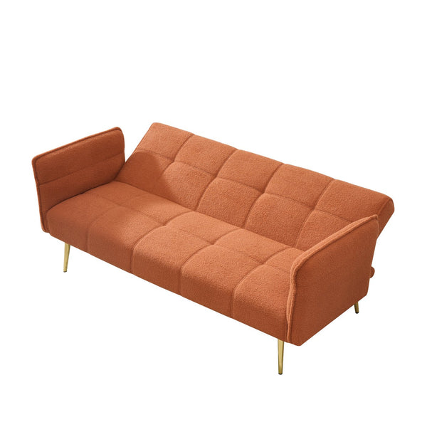 English Elm 70-inch Teddy Fleece Sofabed Convertible Futon with Adjustable Arms & Backrest, Plush Studio Bed Lounge Orange W2290P257421