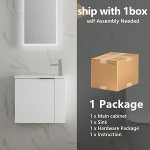 English Elm Bathroom Vanity Ceramic Sink 22" Floating Small Bathroom Cabinet Soft-Close Doors Matte Black Handle W99984104