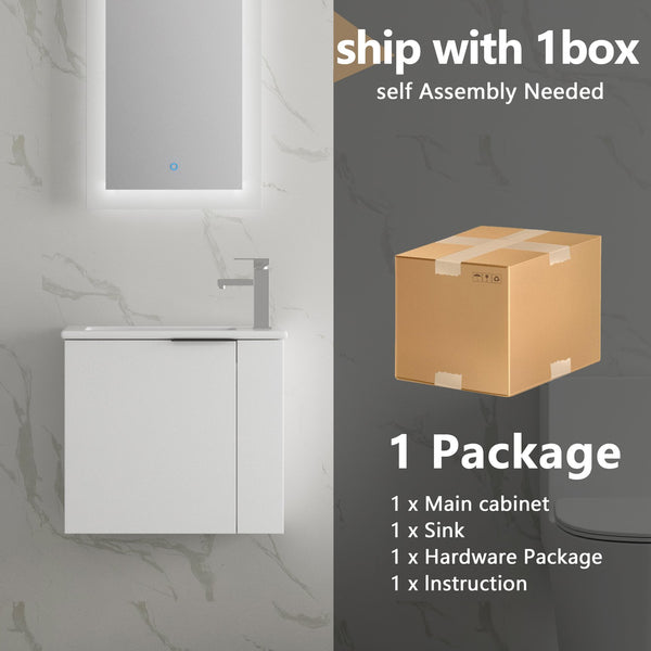 English Elm Bathroom Vanity Ceramic Sink 22" Floating Small Bathroom Cabinet Soft-Close Doors Matte Black Handle W99984104