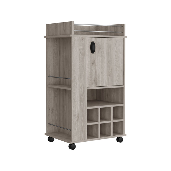 English Elm Fargo Grey Bar Cart Cabinet with 6 Wine Slots, Open Shelf, Spacious Top Surface & Smooth Casters B070P188865