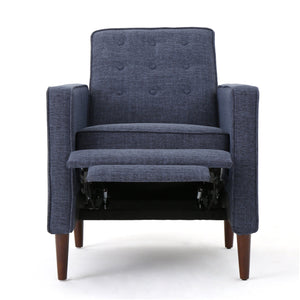 English Elm Christopher Knight Home® - Fabric Recliner Chair Mid-Century Modern Pushback Single Sofa with Tufted Cushion, Birch Legs, Cozy Comfort Dark Blue 60741.00DBL