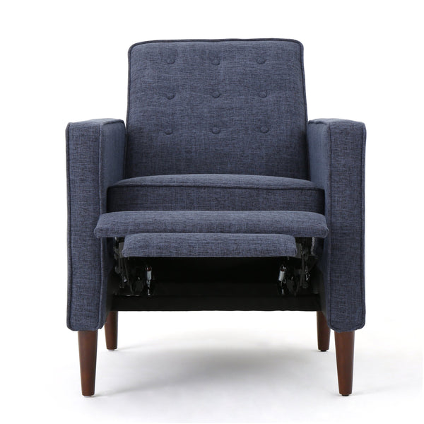 English Elm Christopher Knight Home® - Fabric Recliner Chair Mid-Century Modern Pushback Single Sofa with Tufted Cushion, Birch Legs, Cozy Comfort Dark Blue 60741.00DBL